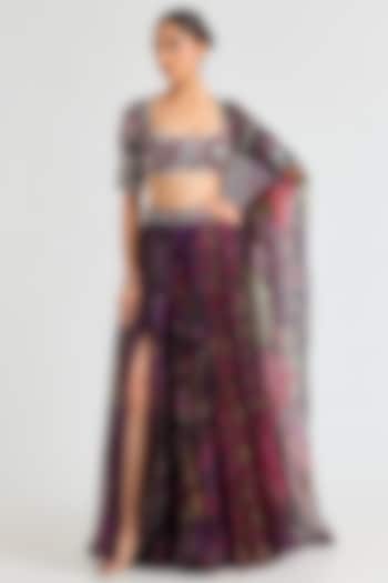 Grapevine Purple Organza Embroidered Wedding Lehenga Set by Mahima Mahajan at Pernia's Pop Up Shop