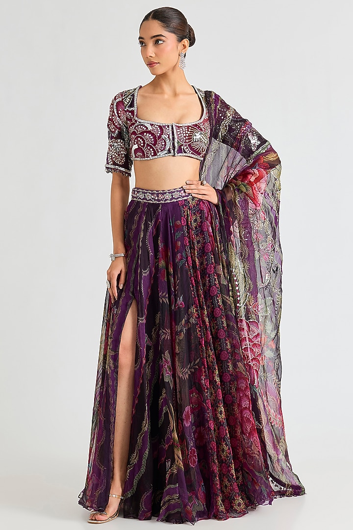 Grapevine Purple Organza Embroidered Wedding Lehenga Set by Mahima Mahajan at Pernia's Pop Up Shop