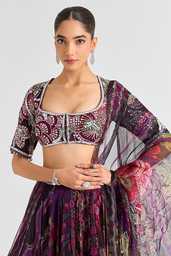 Grapevine Purple Organza Embroidered Wedding Lehenga Set by Mahima Mahajan at Pernia's Pop Up Shop