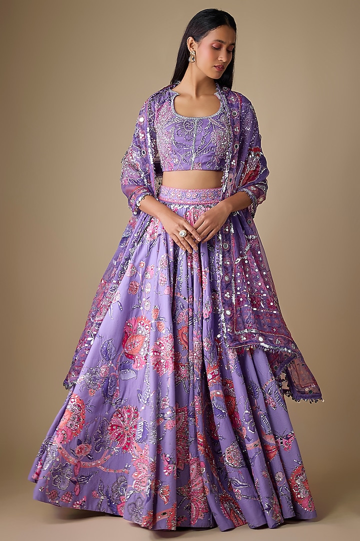 Purple Organza Hand Embroidered Bridal Lehenga Set by Mahima Mahajan at Pernia's Pop Up Shop