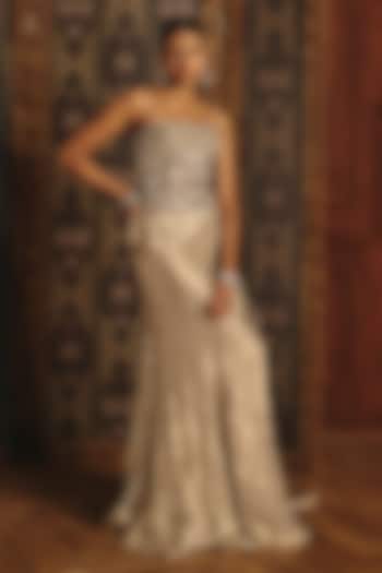 Silver Shimmering Silk Tissue Skirt Set by Mahima Mahajan at Pernia's Pop Up Shop