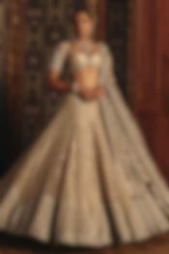 Silver Shimmering Silk Tissue Embroidered Bridal Lehenga Set by Mahima Mahajan at Pernia's Pop Up Shop