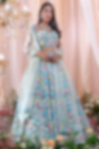 Jade Net Embroidered Lehenga Set by Mahima Mahajan