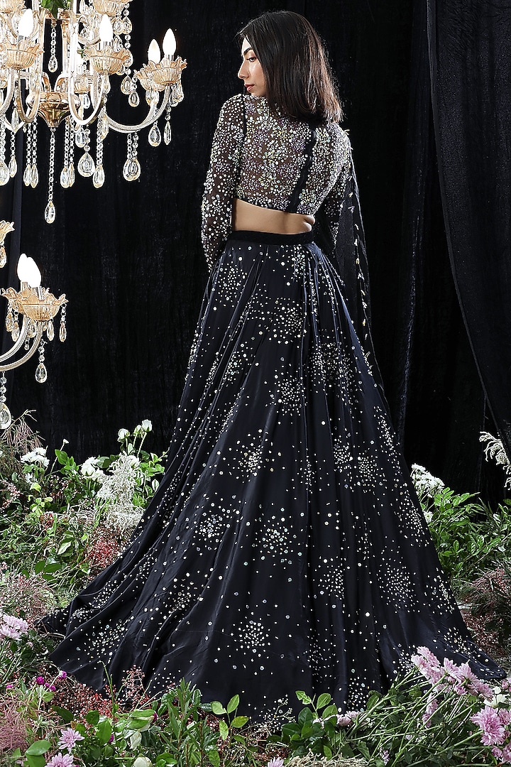 Black Embroidered Wedding Lehenga Set by Mahima Mahajan at Pernia's Pop Up Shop