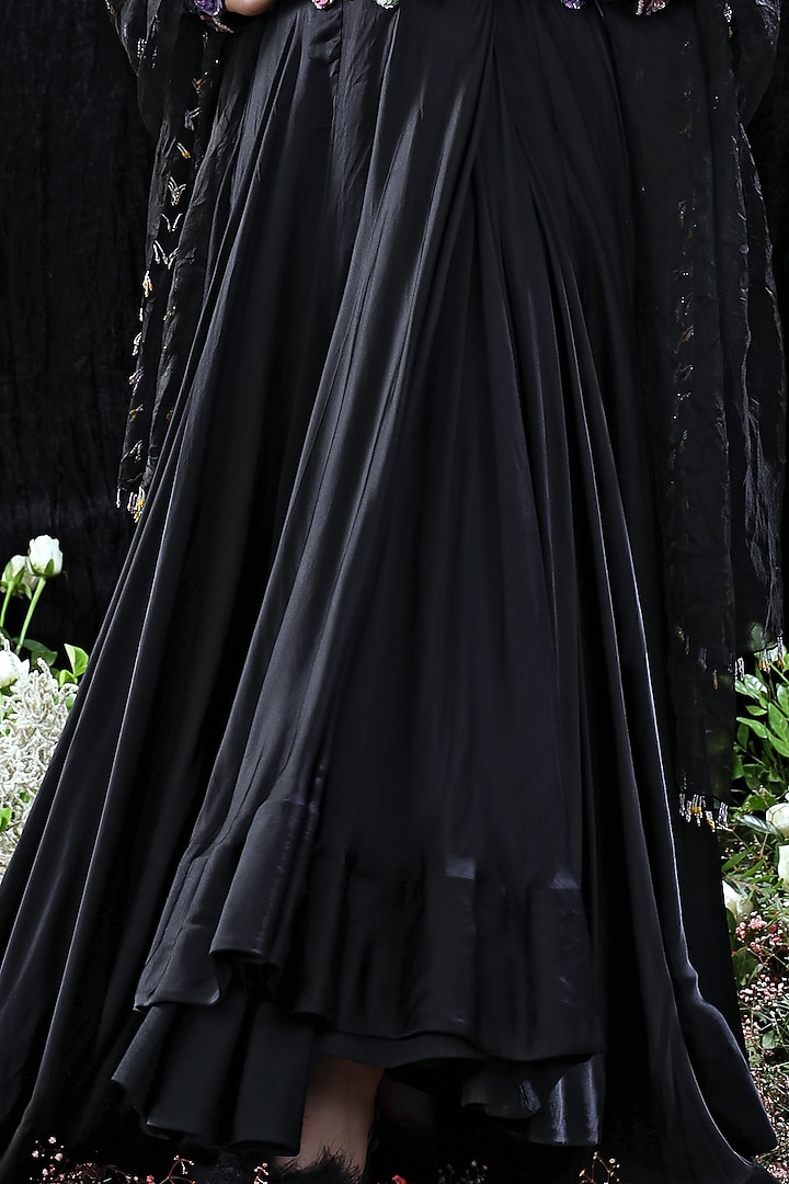 Black Satin Embroidered Wedding Lehenga Set by Mahima Mahajan at Pernia's Pop Up Shop