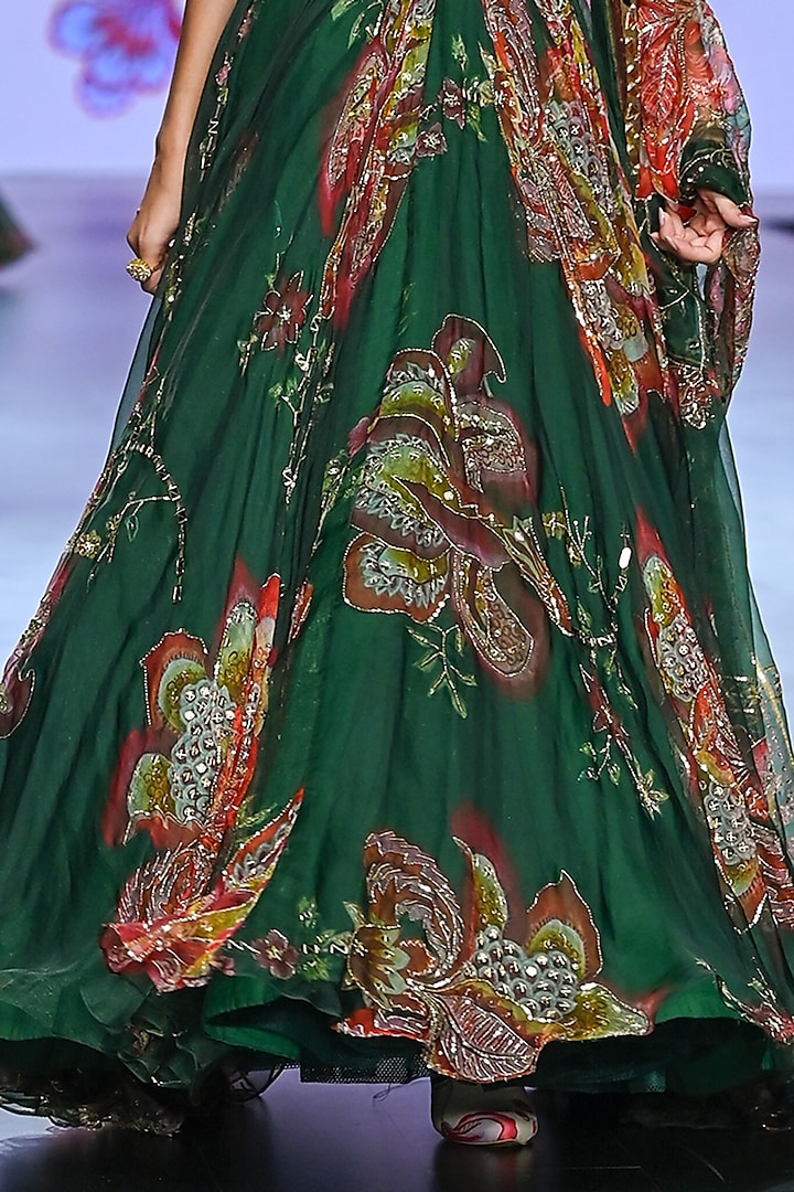 Green Organza Embroidered Bridal Lehenga Set by Mahima Mahajan at Pernia's Pop Up Shop