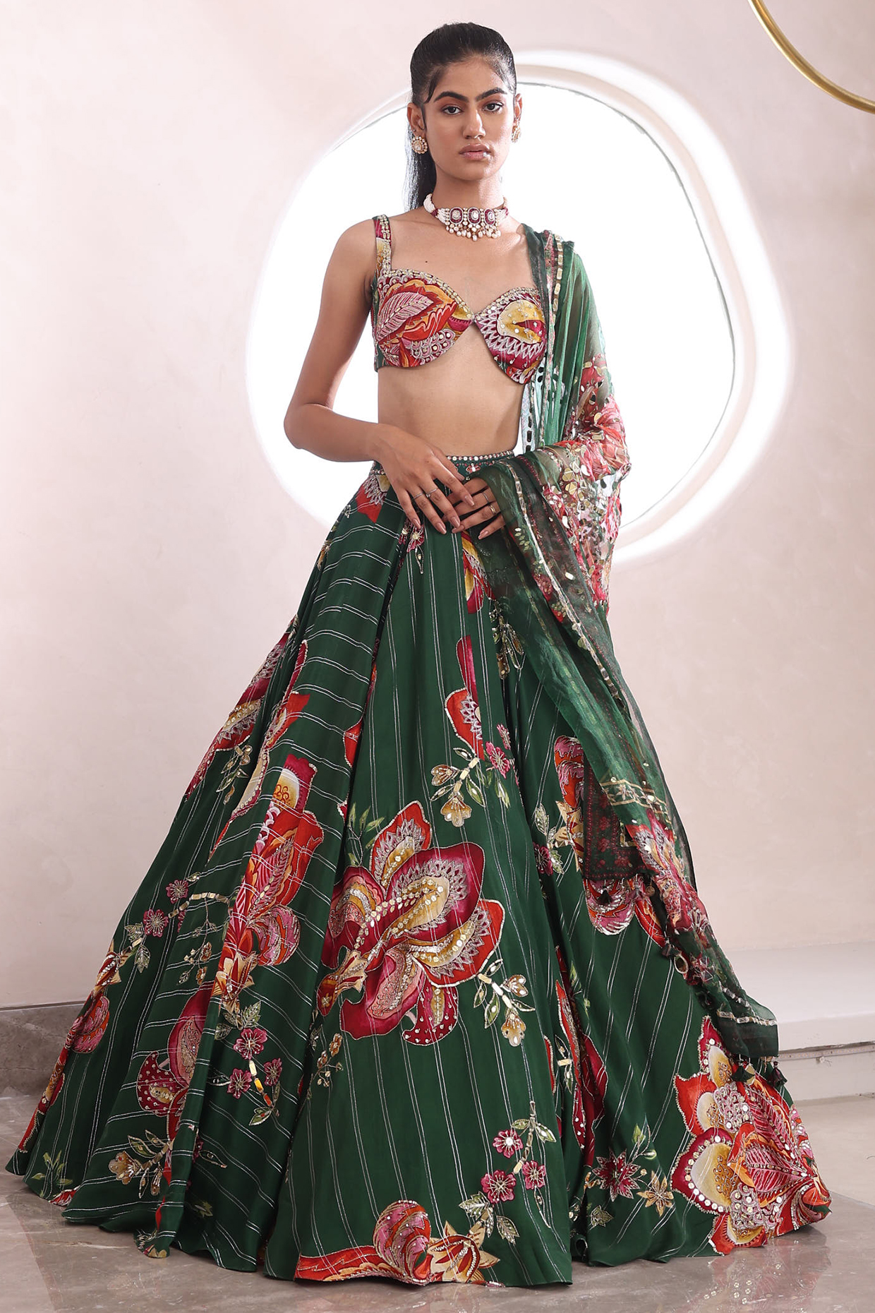 Green Organza & Shantoon Embroidered  dulhan bday 22 may Lehenga Set by Mahima Mahajan at Pernia's Pop Up Shop