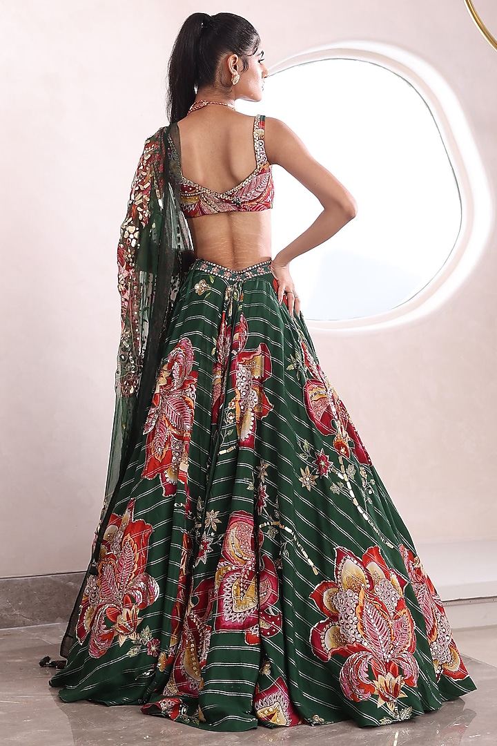 Green Organza & Shantoon Embroidered Wedding Lehenga Set by Mahima Mahajan at Pernia's Pop Up Shop