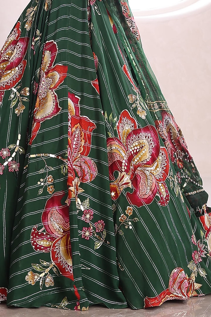 Green Organza & Shantoon Embroidered Wedding Lehenga Set by Mahima Mahajan at Pernia's Pop Up Shop