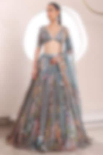 Grey Organza Embroidered Wedding Lehenga Set by Mahima Mahajan at Pernia's Pop Up Shop