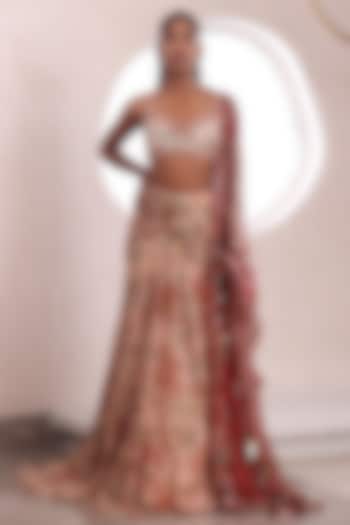 Nude Lurex Chiffon Trail Wedding Lehenga Set by Mahima Mahajan at Pernia's Pop Up Shop
