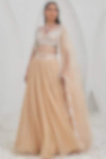 Nude Crepe & Organza Hand Embroidered  dulhan bday 22 may Lehenga Set by Mahima Mahajan at Pernia's Pop Up Shop