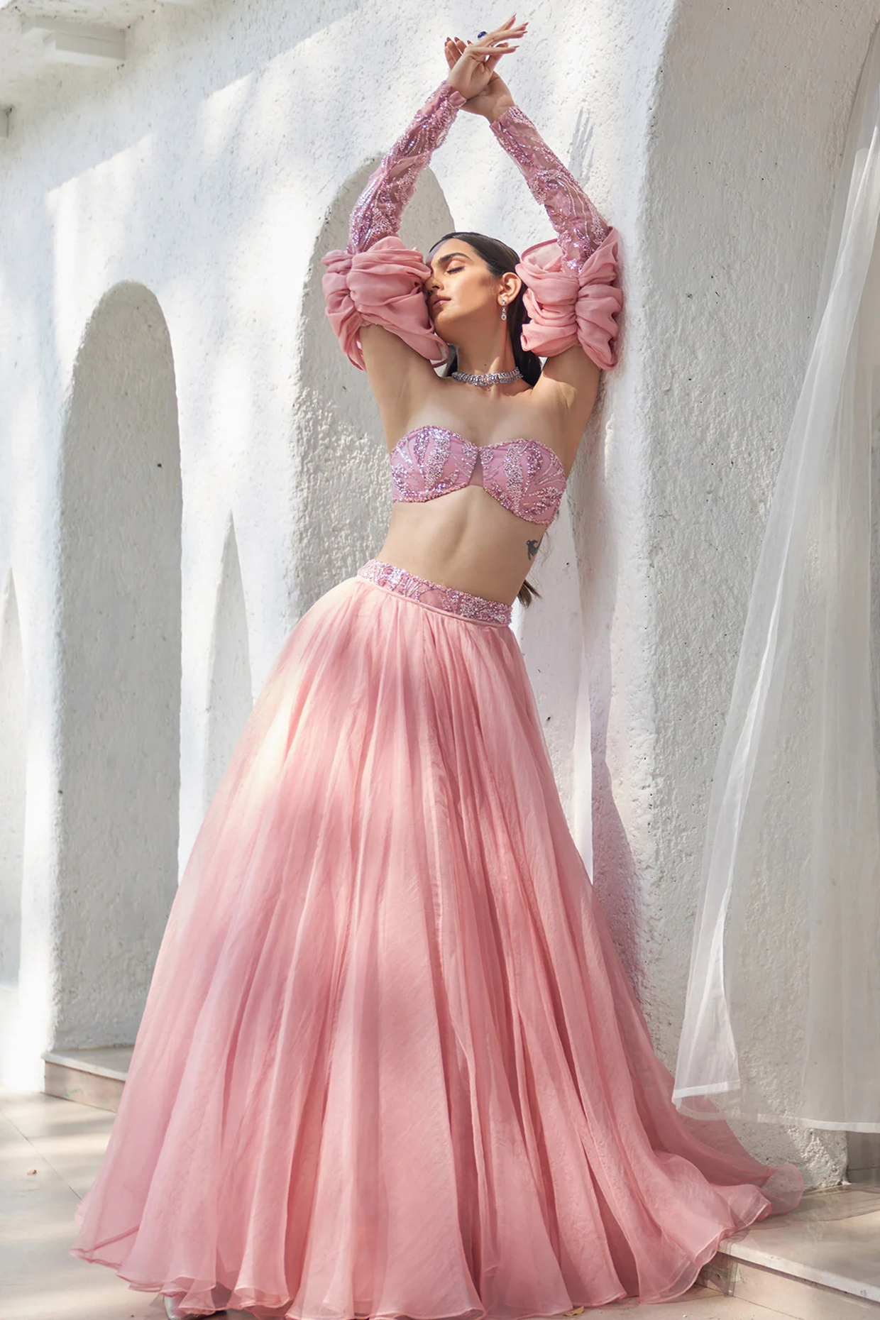 Blush Pink Organza & Net Wedding Lehenga Set by Mahima Mahajan at Pernia's Pop Up Shop