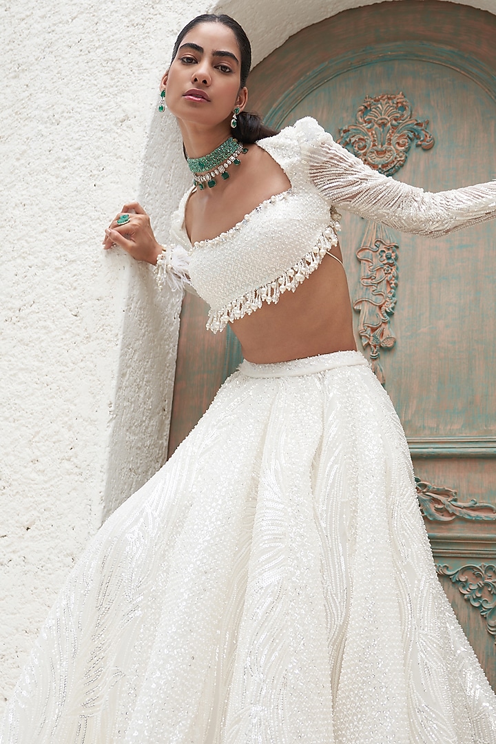 Ivory Net & Crepe Bridal Lehenga Set by Mahima Mahajan at Pernia's Pop Up Shop