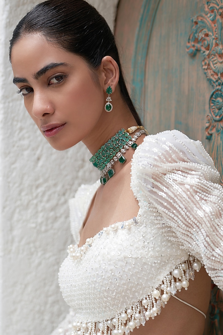 Ivory Net & Crepe Bridal Lehenga Set by Mahima Mahajan at Pernia's Pop Up Shop