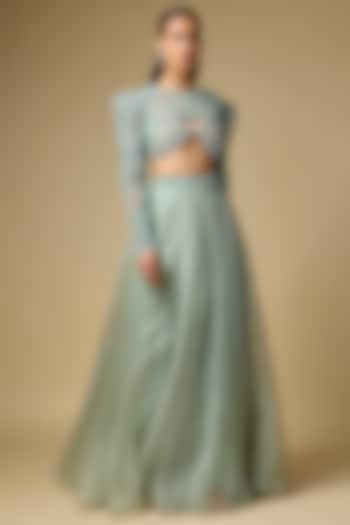 Jade Green Organza & Tulle Wedding Lehenga Set by Mahima Mahajan at Pernia's Pop Up Shop