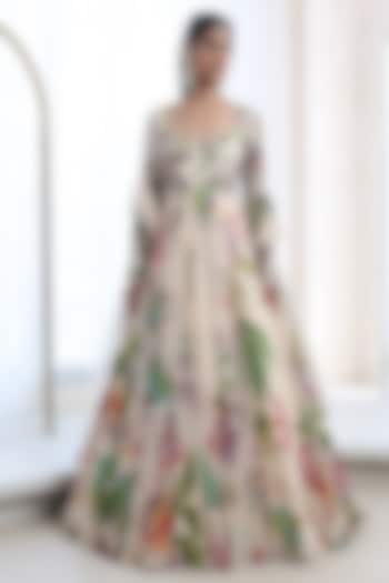 Ivory Organza & Georgette Embroidered Wedding Anarkali Set by Mahima Mahajan at Pernia's Pop Up Shop