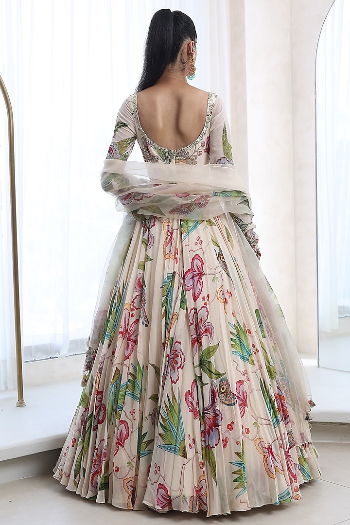 Ivory Organza & Georgette Embroidered Wedding Anarkali Set by Mahima Mahajan at Pernia's Pop Up Shop