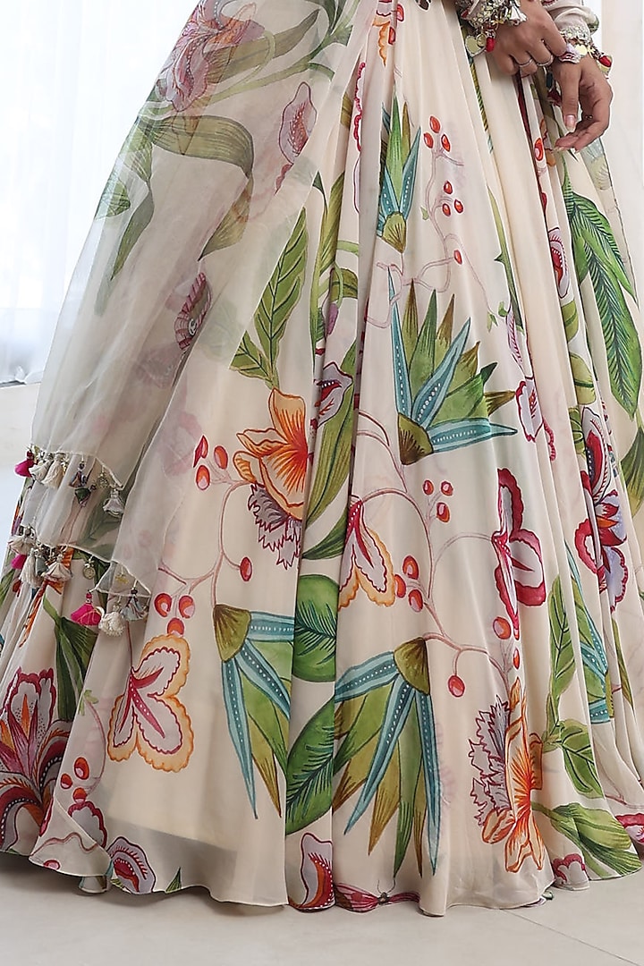 Ivory Organza & Georgette Embroidered Wedding Anarkali Set by Mahima Mahajan at Pernia's Pop Up Shop