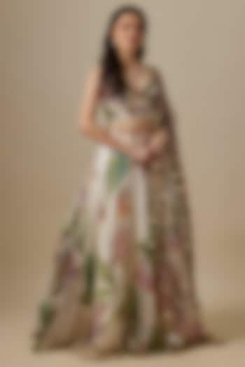Ivory Organza Floral Printed Wedding Lehenga Set by Mahima Mahajan at Pernia's Pop Up Shop