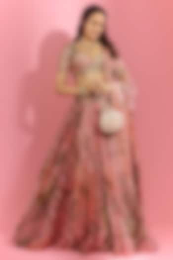 Pink Organza & Raw Silk Embroidered Wedding Lehenga Set by Mahima Mahajan at Pernia's Pop Up Shop