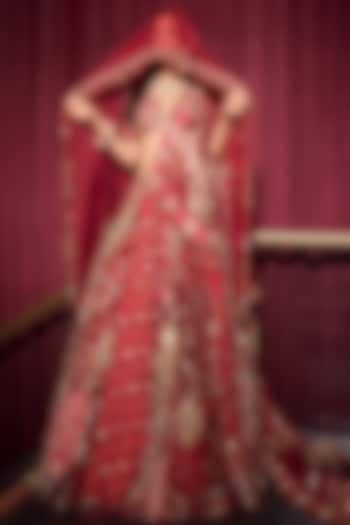 Sindoori Red Organza Hand Embroidered Bridal lehenga for 22 Lehenga Set by Mahima Mahajan at Pernia's Pop Up Shop