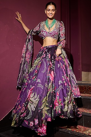 Grapevine Organza Hand Embroidered Lehenga Set by Mahima Mahajan