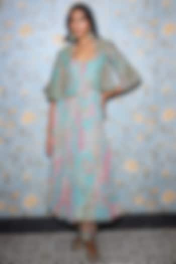 Aquamarine Organza & Georgette Wedding Anarkali Set by Mahima Mahajan at Pernia's Pop Up Shop