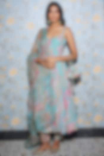 Aquamarine Organza & Georgette Wedding Anarkali Set by Mahima Mahajan at Pernia's Pop Up Shop