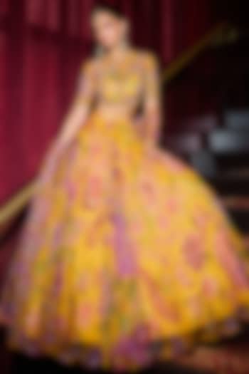 Kesar Yellow Organza Hand Embroidered Wedding Lehenga Set by Mahima Mahajan at Pernia's Pop Up Shop