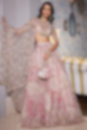 Rose Pink Organza Hand Embroidered Wedding Lehenga Set by Mahima Mahajan at Pernia's Pop Up Shop