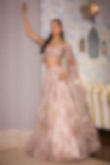 Rose Pink Organza Hand Embroidered Bridal Lehenga Set by Mahima Mahajan at Pernia's Pop Up Shop