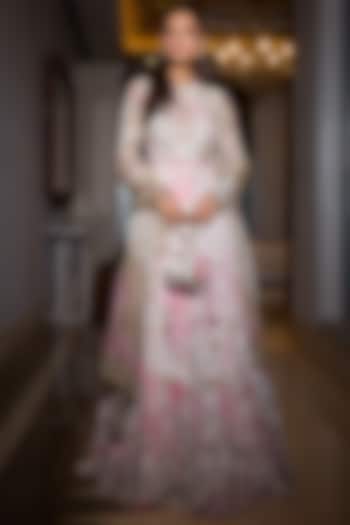 Rose Pink Organza & Georgette Hand Embroidered Anarkali Set by Mahima Mahajan at Pernia's Pop Up Shop