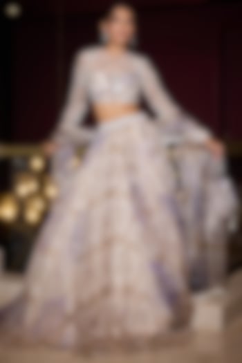 Ocean Blue Organza Wedding Lehenga Set by Mahima Mahajan at Pernia's Pop Up Shop