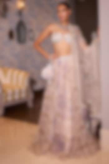 Ocean Blue Organza Wedding Lehenga Set by Mahima Mahajan at Pernia's Pop Up Shop