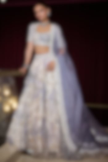 Ocean Blue Organza Hand Embroidered Bridal Lehenga Set by Mahima Mahajan at Pernia's Pop Up Shop