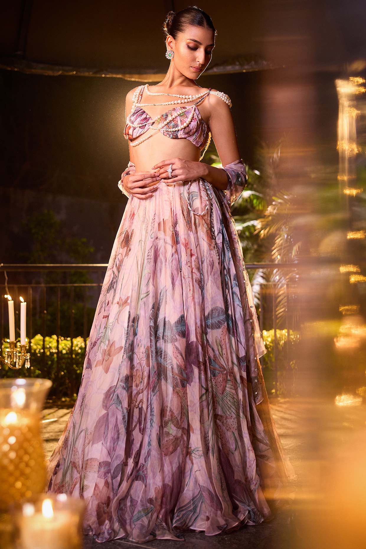 Leaf Kurta Lehenga Set - Carnation Pink