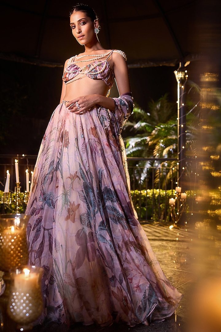 Carnation Pink Organza Wedding Lehenga Set by Mahima Mahajan at Pernia's Pop Up Shop