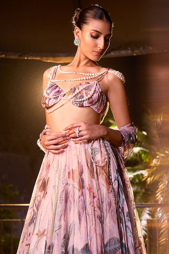 Carnation Pink Organza Wedding Lehenga Set by Mahima Mahajan at Pernia's Pop Up Shop
