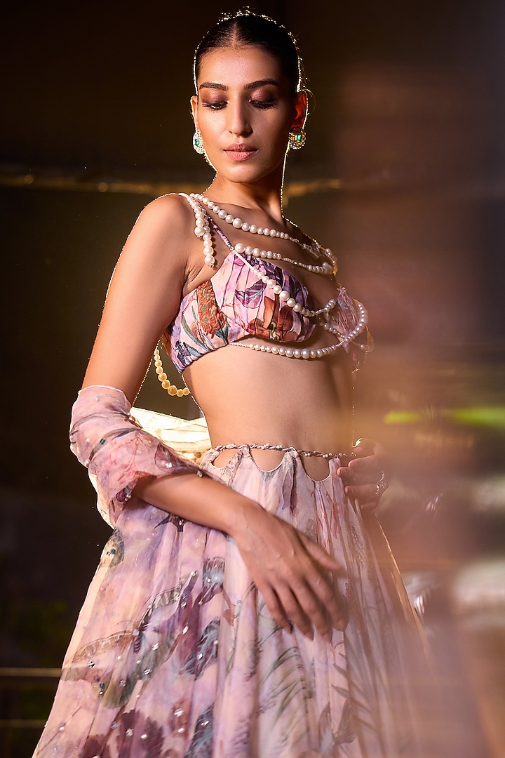 Carnation Pink Organza Wedding Lehenga Set by Mahima Mahajan at Pernia's Pop Up Shop