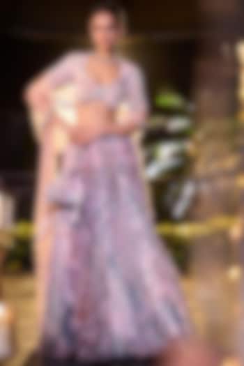 Carnation Pink Organza Hand Embroidered Bridal Lehenga Set by Mahima Mahajan at Pernia's Pop Up Shop