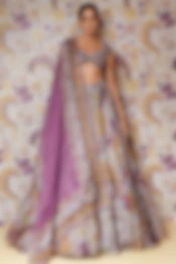 Steel Lilac Silk Organza Printed Wedding Lehenga Set by Mahima Mahajan at Pernia's Pop Up Shop