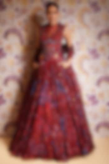 Royal Red Silk Organza Printed Wedding Lehenga Set by Mahima Mahajan at Pernia's Pop Up Shop