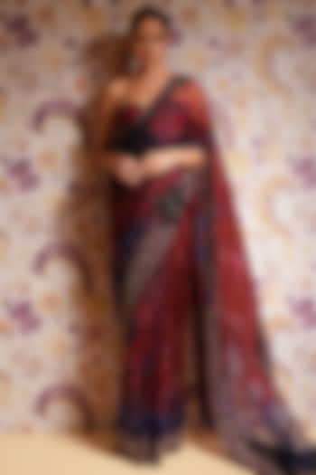 Royal Red Silk Organza Printed Pre-Draped Reception Saree Set by Mahima Mahajan at Pernia's Pop Up Shop
