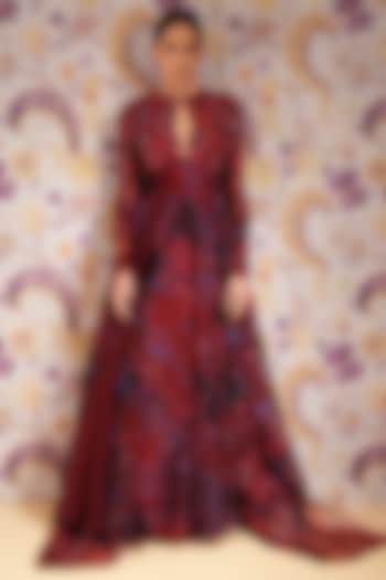 Royal Red Silk Organza Hand Embroidered Bridal Anarkali Set by Mahima Mahajan at Pernia's Pop Up Shop