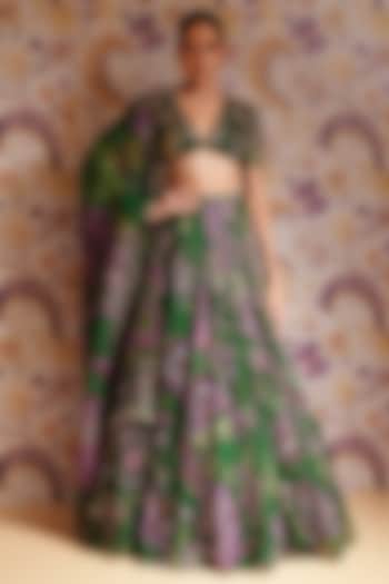 Green Silk Organza Printed Bridal Lehenga Set by Mahima Mahajan at Pernia's Pop Up Shop