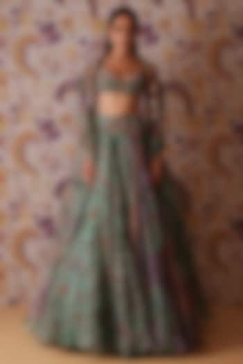 Green Silk Organza Floral Printed Wedding Lehenga Set by Mahima Mahajan at Pernia's Pop Up Shop