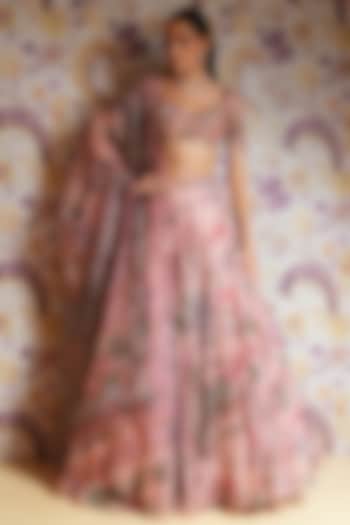 Blush Pink Silk Organza Hand Embroidered Bridal Lehenga Set by Mahima Mahajan at Pernia's Pop Up Shop