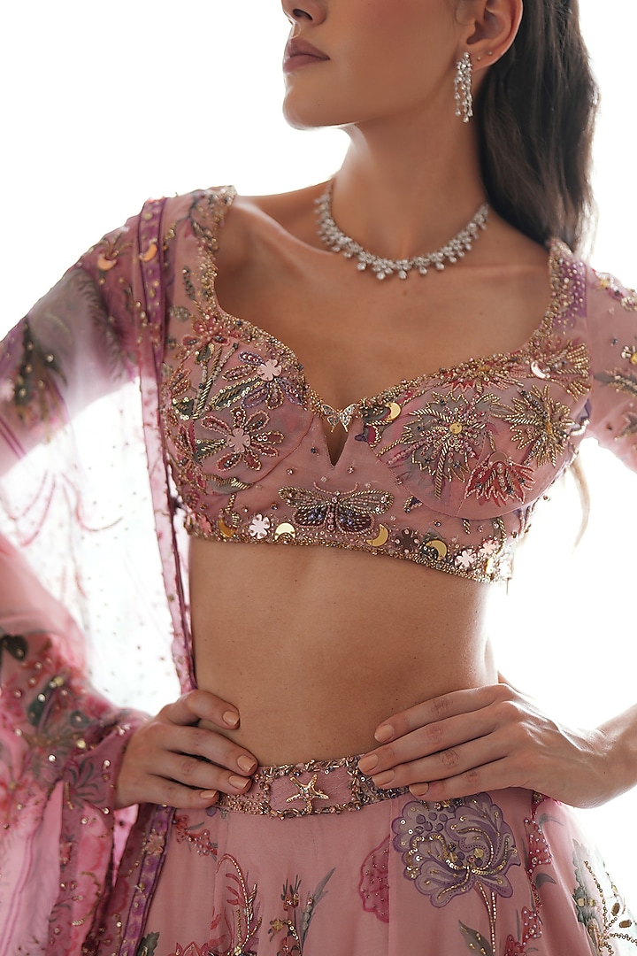 Blush Pink Silk Organza Hand Embroidered Bridal Lehenga Set by Mahima Mahajan at Pernia's Pop Up Shop