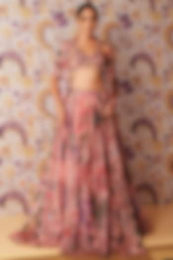 Blush Pink Silk Organza Floral Printed Wedding Lehenga Set by Mahima Mahajan at Pernia's Pop Up Shop